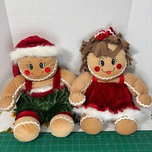 Dan Dee Gingerbread Boy & Girl Kids 18" Christmas Plush Dolls VTG Pair Set